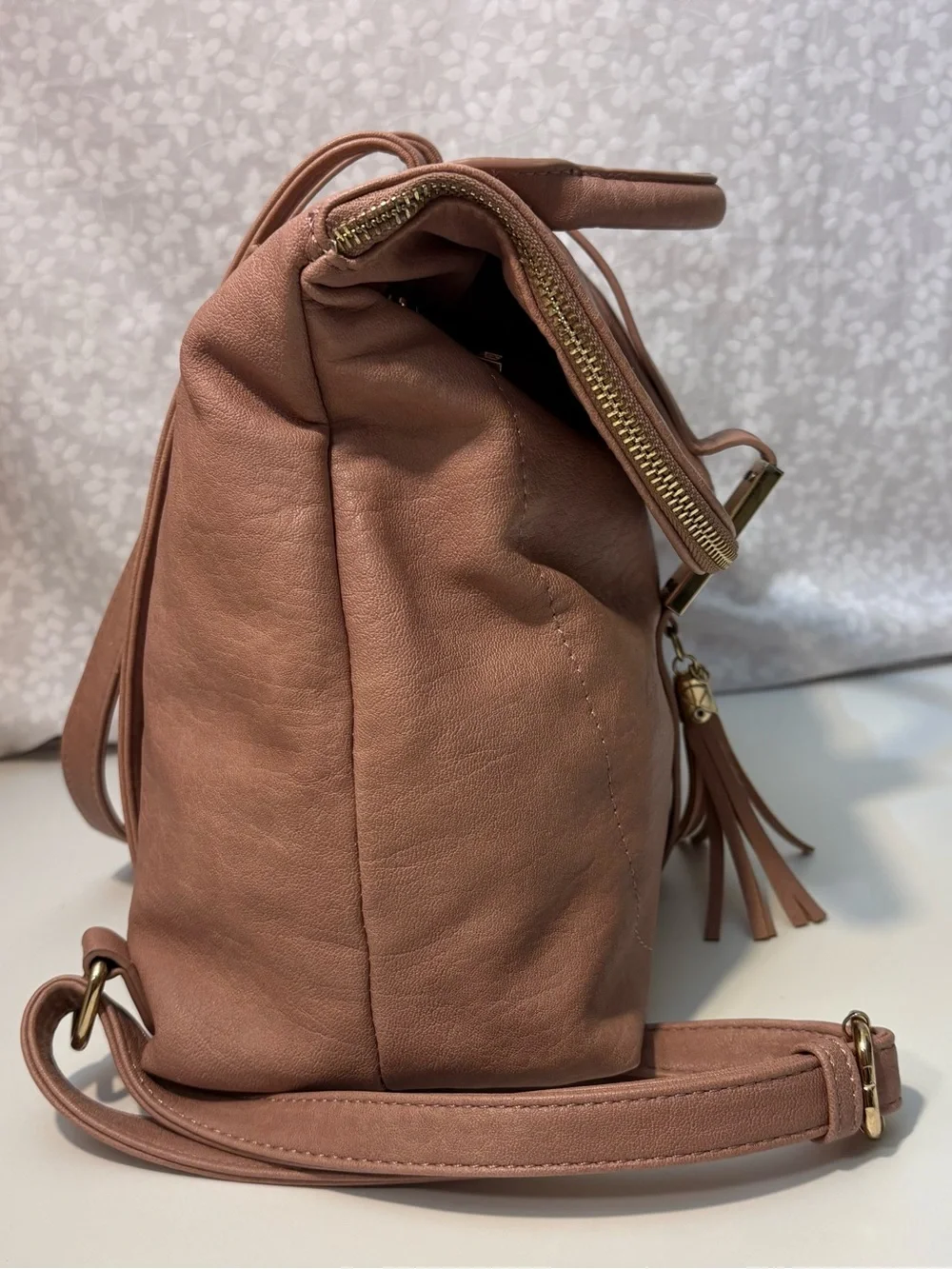Miztique Blush Pink Vegan Leather Fashion Backpack Gold Hardware Tassel Accent